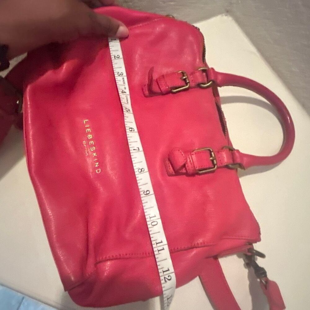 Liebeskind Berlin Satchel Handbag Raspberry Red Leather Top Handle Two Way Purse - Picture 9 of 14